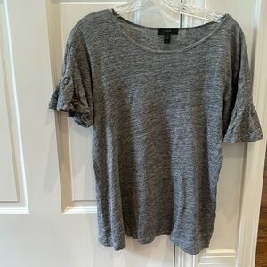 J. Crew gray linen tshirt with ruffled sleeves, size M